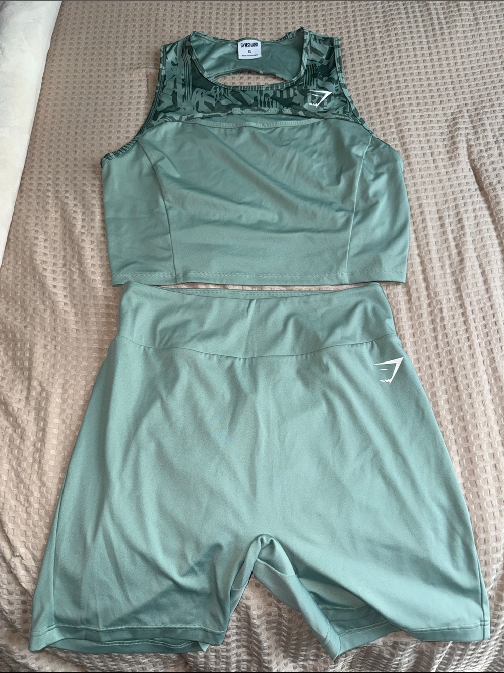 Gymshark Sage Green Crop Top & High-Waist Bike Shorts Set